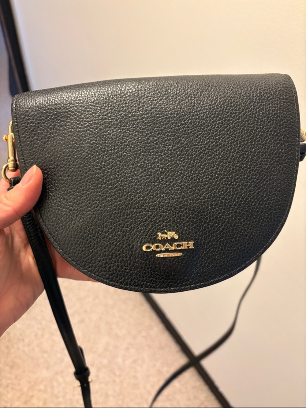 Coach Black Pebbled Leather Saddle Crossbody with Gold Hardware